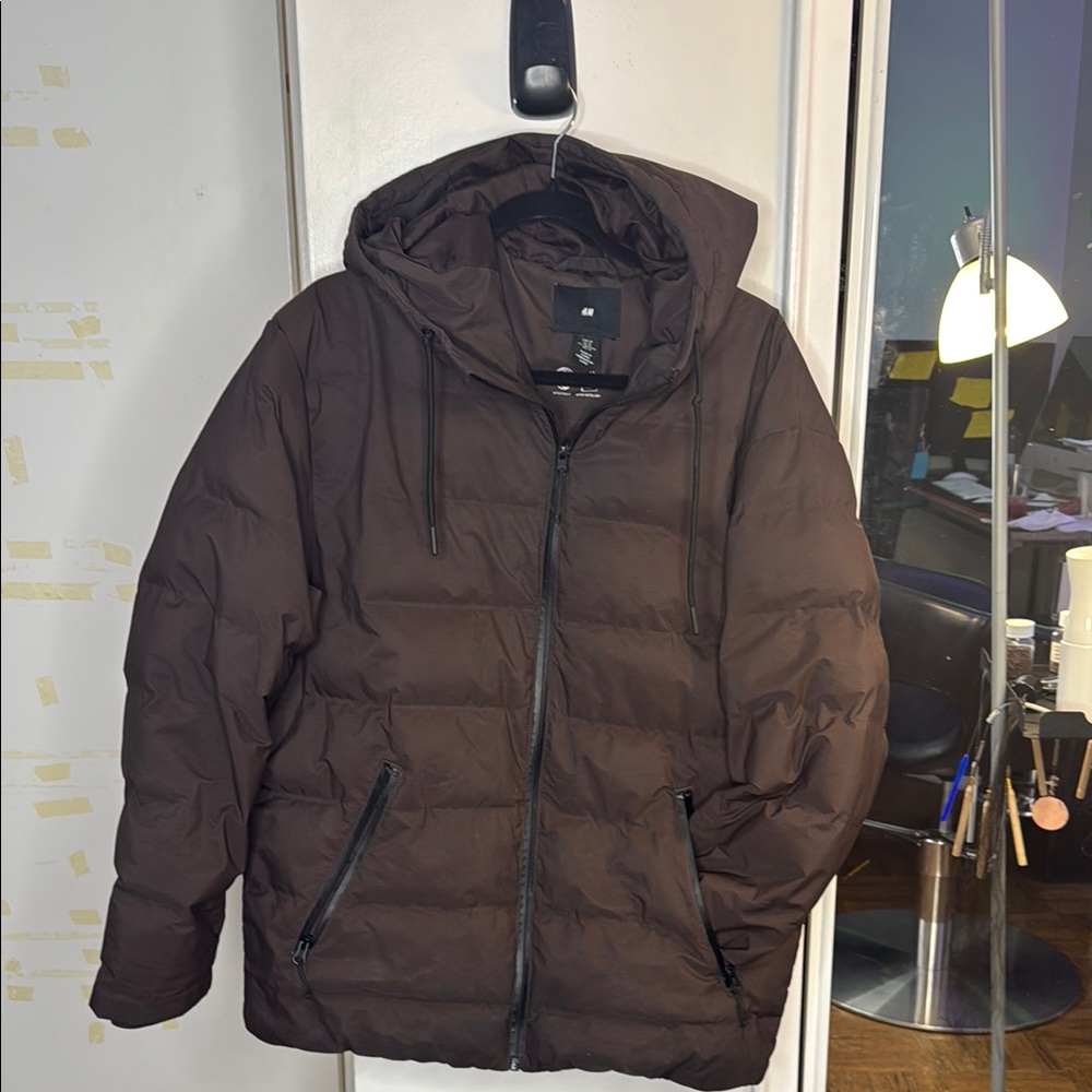 Men's Brown Hooded Puffer Jacket